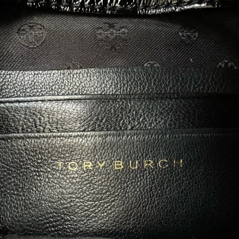 🆕 Tory Burch Marion Patent Flap Shoulder Bag Crossbody Black Embossed Leather